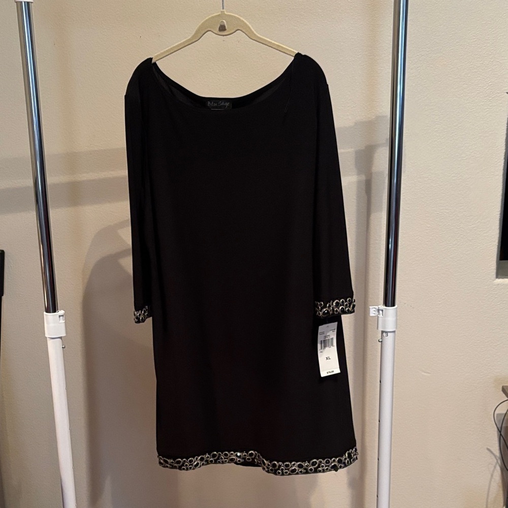 Blu Sage Black Dress with Leopard Trim
